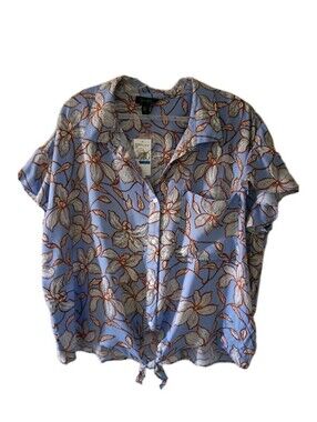 Jessica Simpson Light Blue Floral Tie-Front Blouse